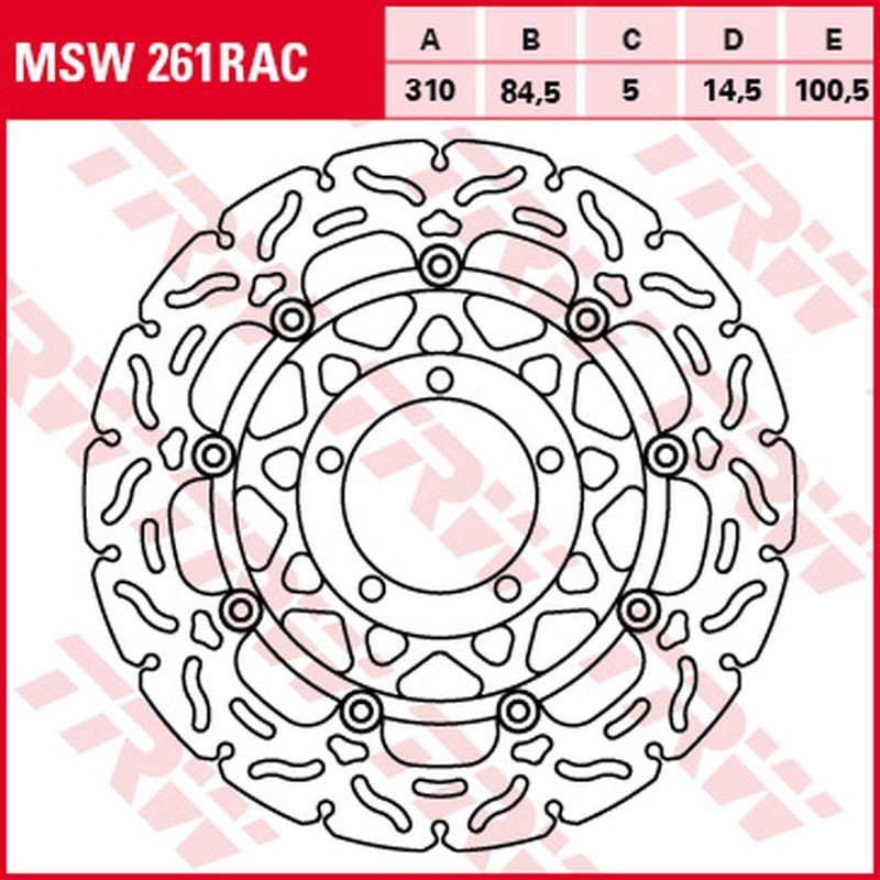 TRW ZF TARCZA HAMULCOWA PRZÓD TRIUMPH DAYTONA 600 '03-'04, SPEED FOUR '02-'05, TT 600 '00-'03, DAYTONA 675 '06-'12, STREET TRIPLE 675 '08-'12 (310X84,5X5MM) WAVE (1)
