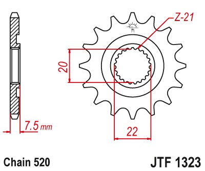JT ZĘBATKA PRZEDNIA 2120 13 HONDA CR 125R '04-'07, CRF 250R/X '04-'17 (ŁAŃC. 520) (1)