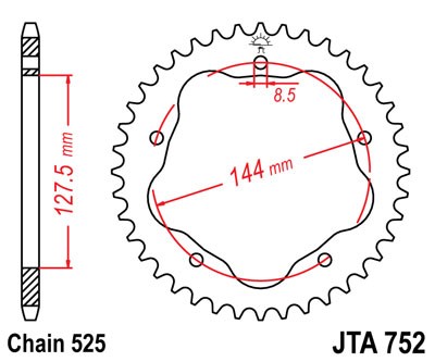 JT ZĘBATKA TYLNA 4320 39 ALUMINIOWA DUCATI 796/848/1100 (432039JT) (ŁAŃC. 525) KOLOR CZARNY (1)