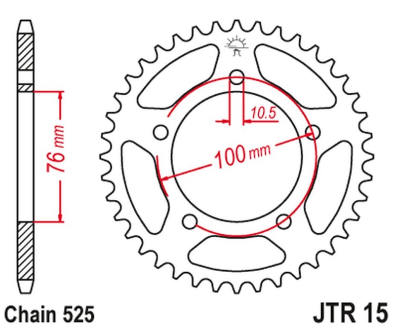 JT ZĘBATKA TYLNA 4456 46 BENELLI IMPERIALE 400 '18-'21, LEONCIO 800 '22-'23, BN 600 GT '16-'17, BN 600 R '14-'17 (445646JT) (ŁAŃC. 525) (OEM: 60002P250000) (1)