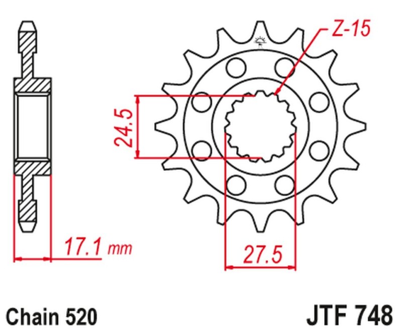 JT ZĘBATKA PRZEDNIA 2250 15 Z GUMĄ DUCATI 899 PANIGALE '14-'15, 959 PANIGALE '16-'19, (1199 PANIGALE '12-'17 KONWERSJA NA ŁAŃC. 520) (225015JT) (ŁAŃC. 520) (1)