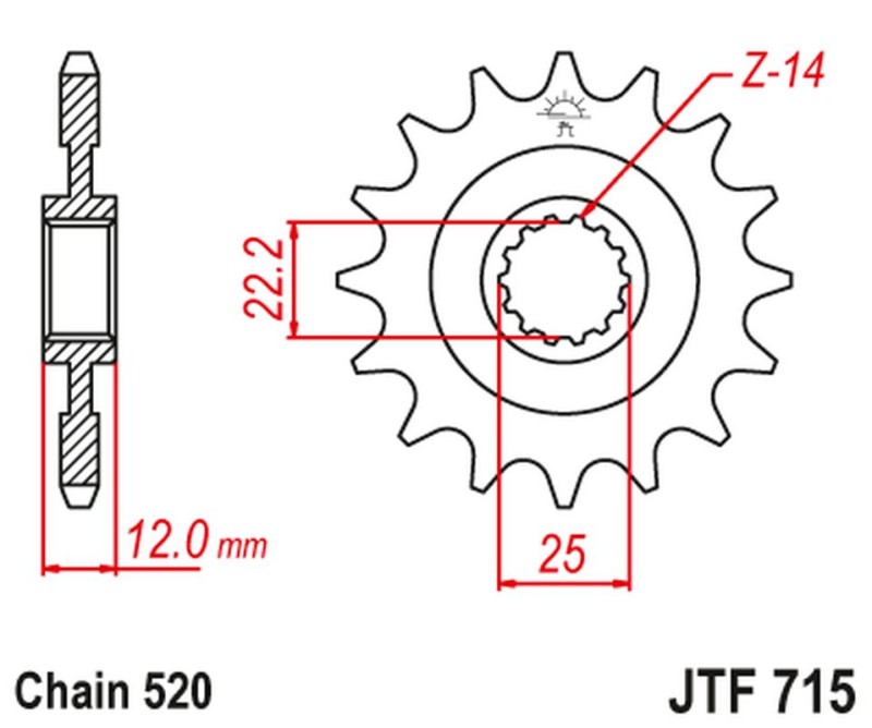 JT ZĘBATKA PRZEDNIA 2102 12 GAS GAS EC 125/200/250/300/400/450/515 '00-18' (210212JT) (ŁAŃC.520) (1)