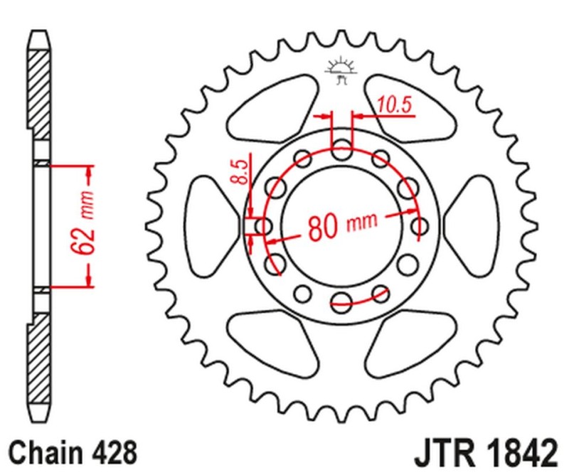 JT ZĘBATKA TYLNA 842 50 YAMAHA YZ 80 '81-83', DT 125/175 '74-77',TW 125 '99-02', TW 200 '89-', XT 350 '85-00' (84250JT) (ŁAŃC428) (1)