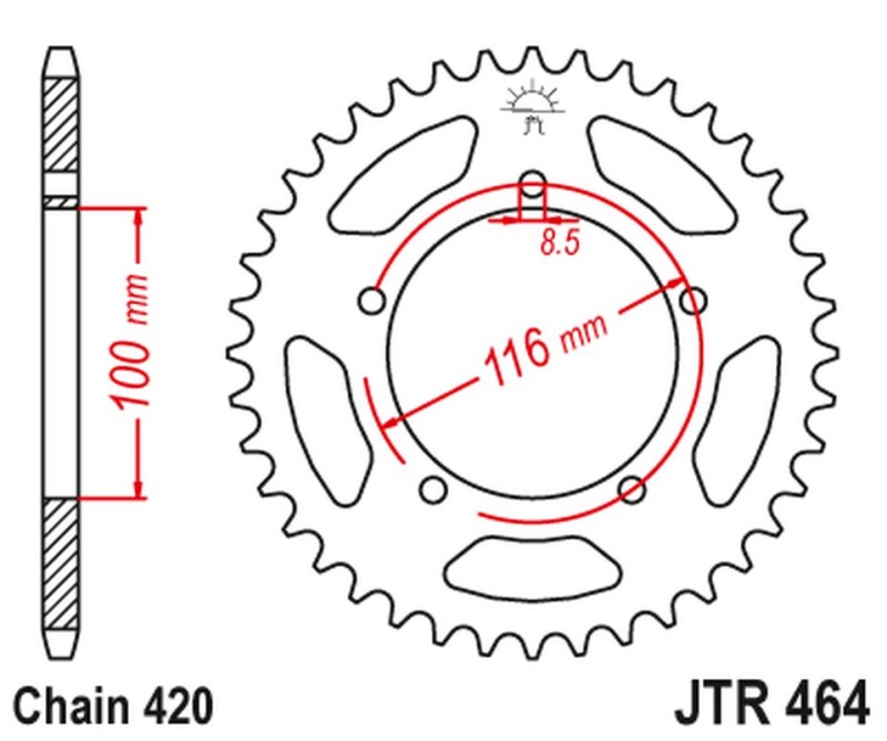 JT ZĘBATKA TYLNA 464 44 KAWASAKI KX 60 '83-03', KX 80 '83-85' (46444JT) (ŁAŃC.420) (1)