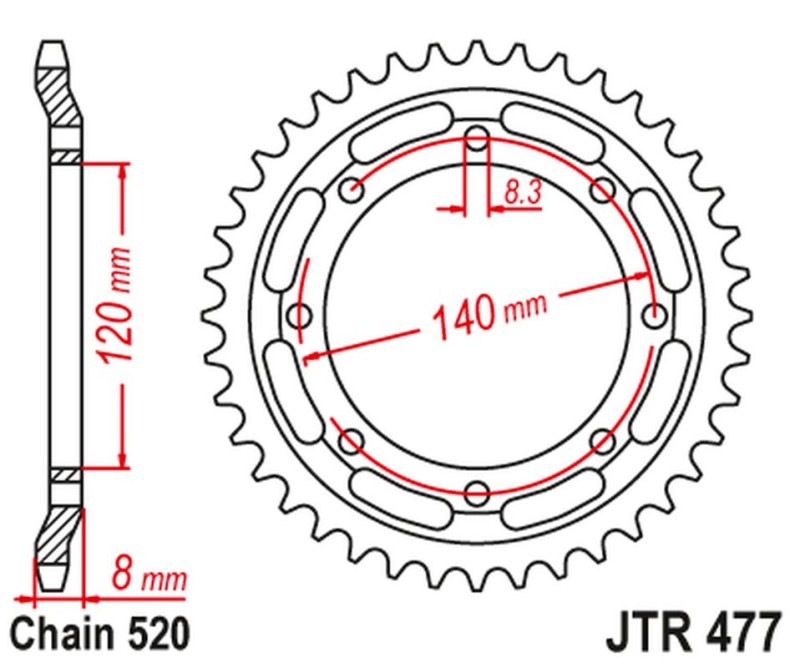 JT ZĘBATKA TYLNA 506 43 KAWASAKI KLR 600 '84-90' (50643JT) (ŁAŃC.520) (1)