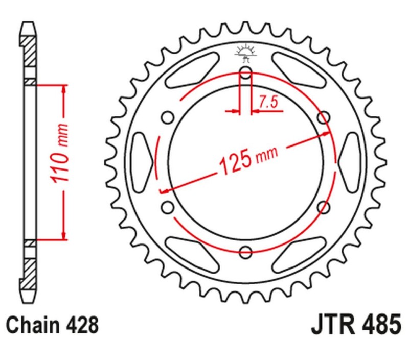 JT ZĘBATKA TYLNA 485 46 GILERA 125 KK/KZ '06-89', 125 COUGAR '01' (48546JT) (ŁAŃC.428) (1)