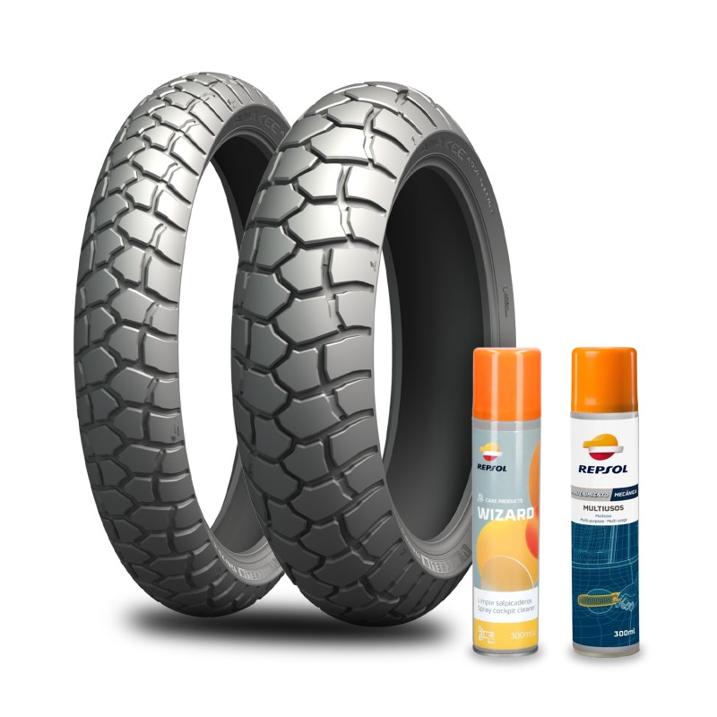 MICHELIN KOMPLET OPON (CAI580026/25) 110/80R19 ANAKEE ADVENTURE 59V TL/TT M/C PRZÓD DOT 2025 + (CAI462141/25) 160/60R17 ANAKEE ADVENTURE 69V TL/TT M/C TYŁ DOT 2025 + SET REPSOL (1)