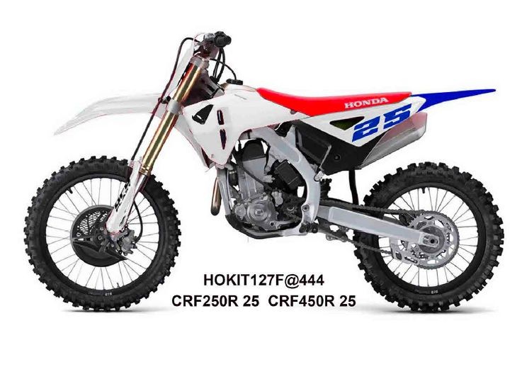 UFO KOMPLET PLASTIKÓW (FULL KIT) Z OSŁONAMI TELESKOPÓW (AMORTYZATORÓW) HONDA CRF250 R CRF450 R 2025-, KOLOR BIAŁY / NIEBIESKI (1)