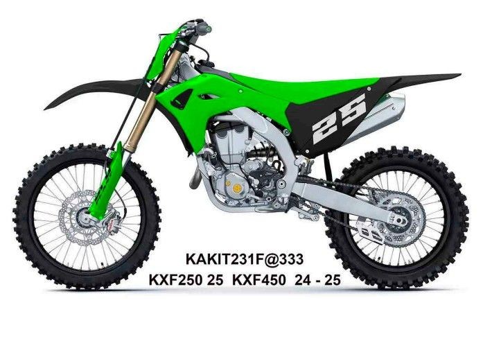 UFO KOMPLET PLASTIKÓW (FULL KIT) Z OSŁONAMI TELESKOPÓW (AMORTYZATORÓW) KAWASAKI KXF 250 2025-, KXF 450 24-25 KOLOR ZIELONY / CZARNY (1)