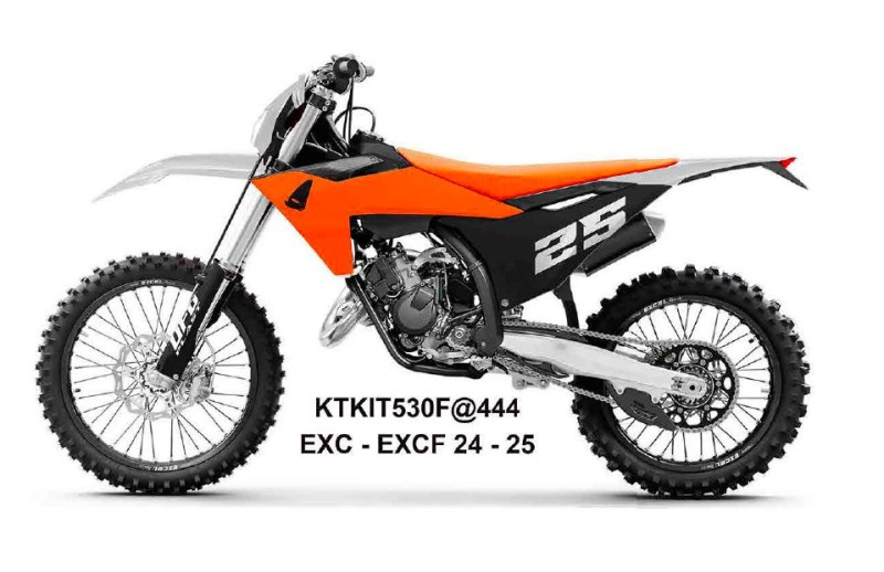 UFO KOMPLET PLASTIKÓW (FULL KIT) Z OSŁONAMI TELESKOPÓW (AMORTYZATORÓW) KTM EXC 150 / 250 / 300 TBI '24-'25, EXC-F 250 / 350 / 450 / 500 '24-'25 KOLOR BIAŁY / POMARAŃCZOWY / CZARNY (1)