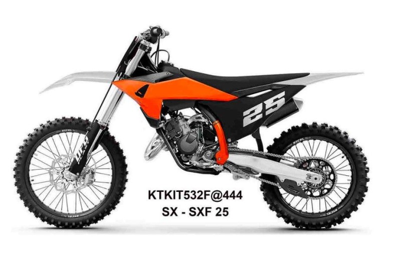 UFO KOMPLET PLASTIKÓW (FULL KIT) Z OSŁONAMI TELESKOPÓW (AMORTYZATORÓW) KTM SX 125 / 150 / 250 / 300 '25, SXF (SX-F) 250 / 350 / 450 '25-, KOLOR BIAŁY / POMARAŃCZOWY / CZARNY (1)