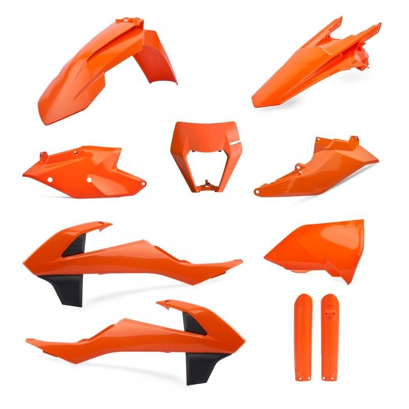 POLISPORT KOMPLET PLASTIKÓW (FULL KIT) KTM EXC/EXC-F TPI '17-'19 W ZESTAWIE OSŁONA LAMPY (8666800002) I OSŁONY AMORTYZATORÓW (8398600003) KOLOR POMARAŃCZOWY (1)