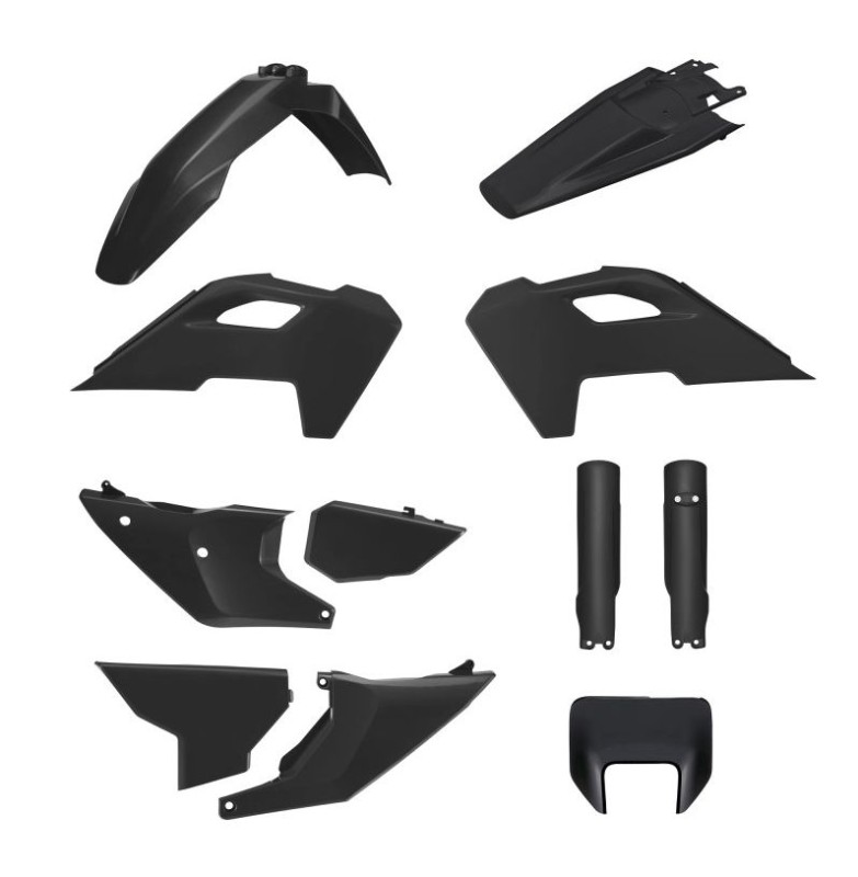 POLISPORT KOMPLET PLASTIKÓW (FULL KIT) HUSQVARNA TE/FE TPI '24-'25 W ZESTAWIE OSŁONA LAMPY PRZEDNIEJ I OSŁONY AMORTYZATORÓW KOLOR CZARNY (1)
