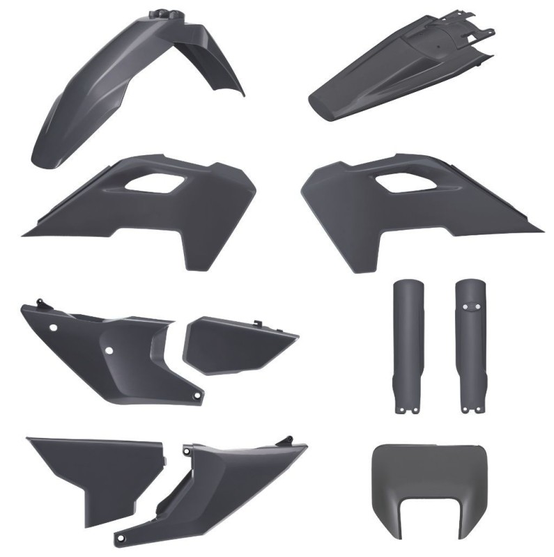 POLISPORT KOMPLET PLASTIKÓW (FULL KIT) HUSQVARNA TE/FE TPI '24-'25 W ZESTAWIE OSŁONA LAMPY PRZEDNIEJ I OSŁONY AMORTYZATORÓW KOLOR SZARY (N-GRAY) (1)