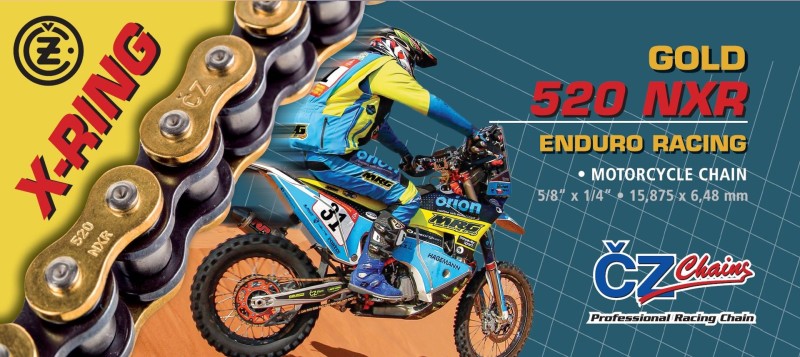 CZ 2025/12 ŁAŃCUCH NAPĘDOWY 520 NXR (122 OGNIWA) ACTIVE RING (X-RING) ZŁOTY ENDURO RACING DO 600 CCM (WĄSKI 15,875 X 6,48MM) (35,1 KN) + ZAPINKA (1)
