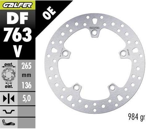 GALFER TARCZA HAMULCOWA TYŁ BMW F 650GS 800/ K1200/ R1200 (265X136X5) (NG1045) (1)