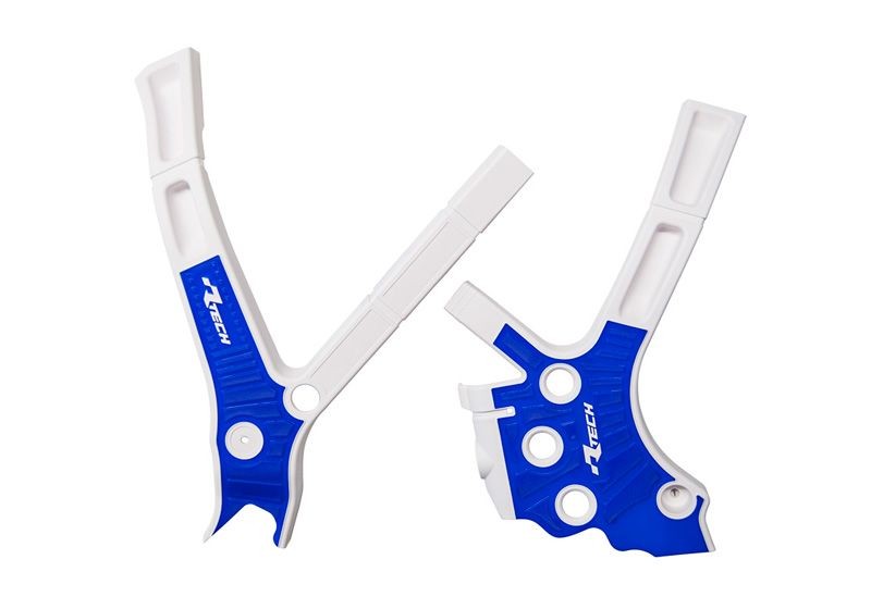 RACETECH (RTECH) OSŁONY RAMY (KOMPLET) BI-MATERIAL SUPER GRIP YAMAHA YZ 125 / 250 '05-'24, FANTIC XE / XX 125 / 250 / 300 '21-'24 KOLOR BIAŁY / NIEBIESKI (1)