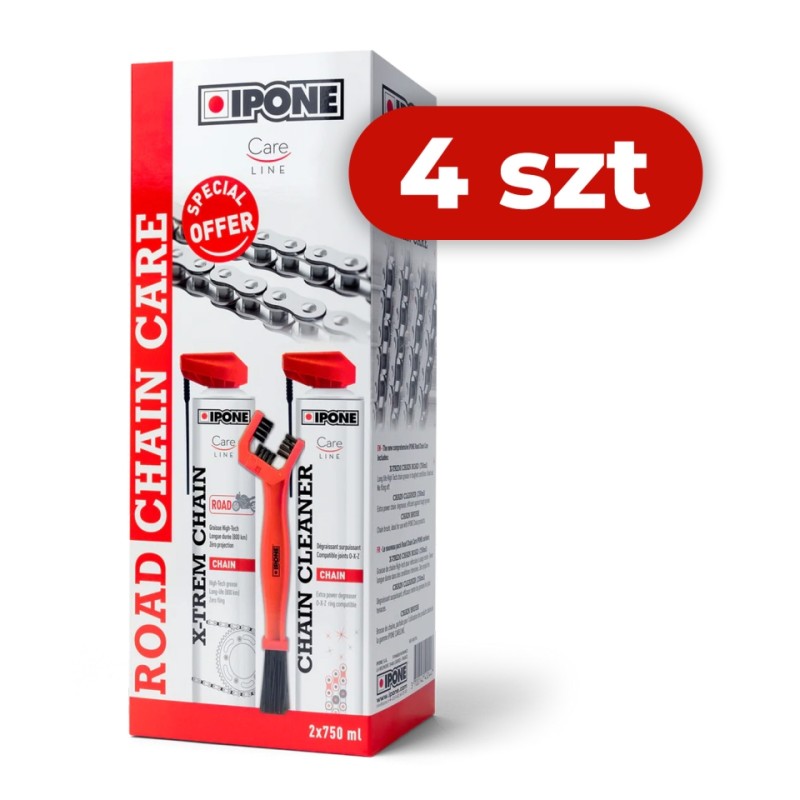 IPONE ROAD CHAIN CARE ZESTAW DO CZYSZCZENIA I SMAROWANIA ŁAŃCUCHA (2 X 750ML) ZE SZCZOTKĄ (CARELINE) (AKC) (4) KARTON 4 SZTUKI (2)