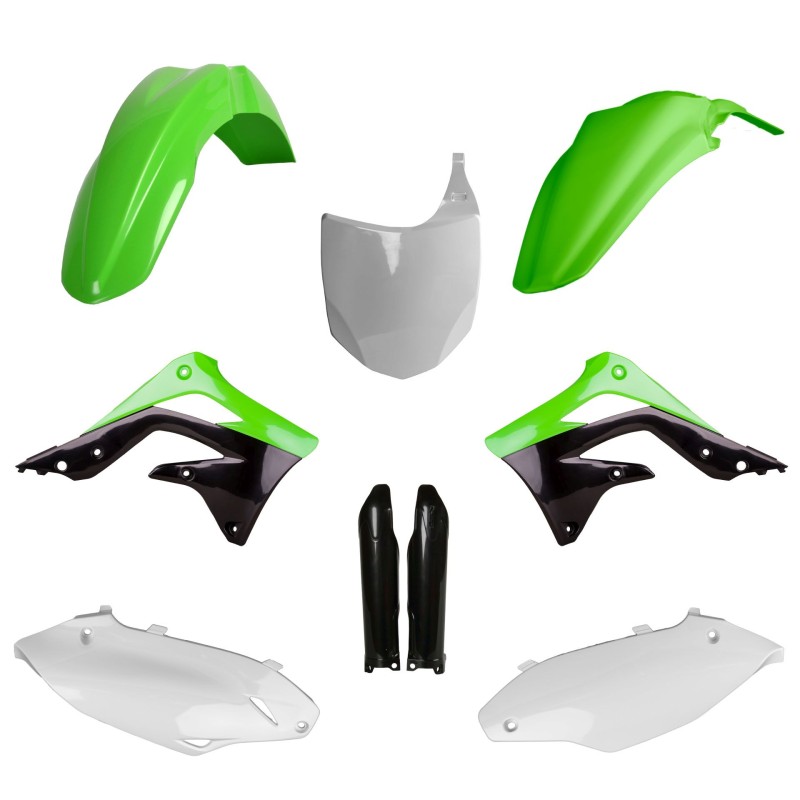 POLISPORT KOMPLET PLASTIKÓW (FULL KIT) KAWASAKI KX 450F '12 W ZESTAWIE TABLICA PRZEDNIA (8656800002) I OSŁONY AMORTYZARORÓW (8351800002) KOLOR ZIELONY (1)