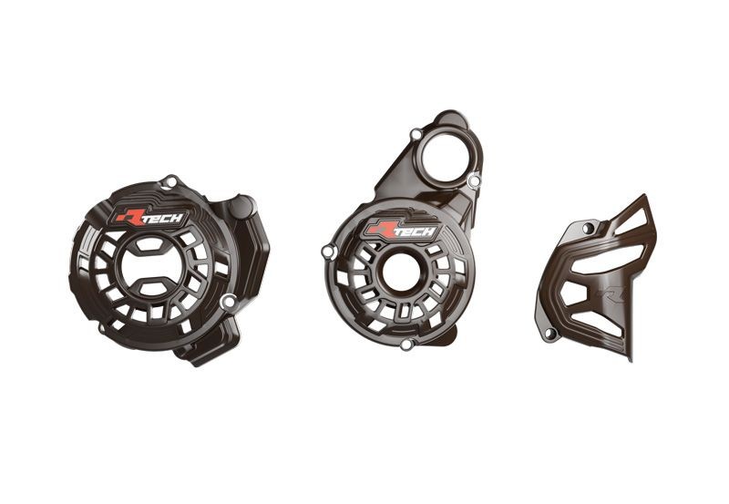 RACETECH (RTECH) 2025/12 OSŁONA POKRYWY SPRZĘGŁA, ALTERNATORA I ZĘBATKI ZDAWCZEJ (KOMPLET) KOVE 800 X PRO / RALLY '24-'25 KOLOR CZARNY (1)