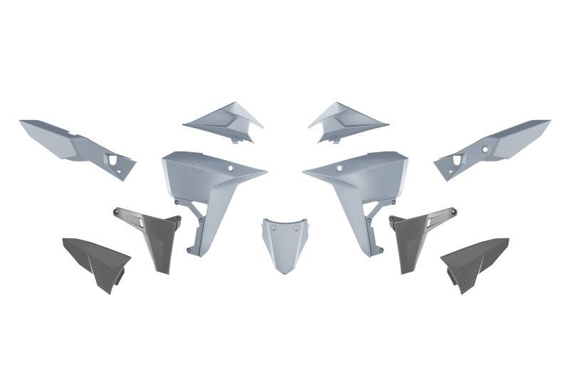 RACETECH (RTECH) 2025/12 KOMPLET PLASTIKÓW (REVOLUTION) (BEZ PRZEDNIEGO BŁOTNIKA) KOVE X PRO / RALLY 800 '24-'25 KOLOR SZARY / CZARNY (1)