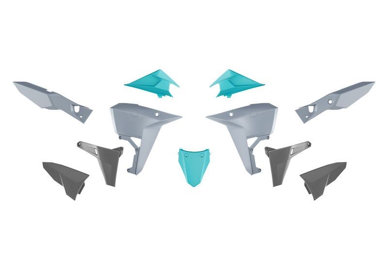 RACETECH (RTECH) 2025/12 KOMPLET PLASTIKÓW (REVOLUTION) (BEZ PRZEDNIEGO BŁOTNIKA) KOVE X PRO / RALLY 800 '24-'25 KOLOR SZARY / CZARNY / ZIELONY (1)