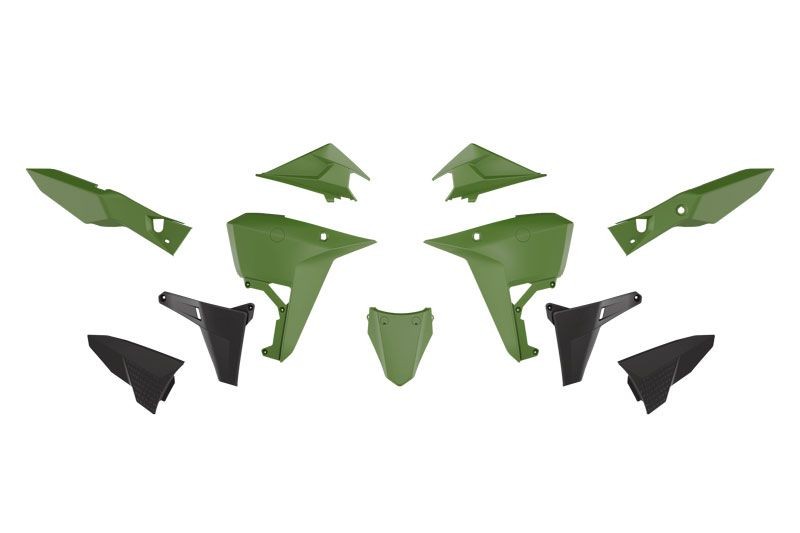 RACETECH (RTECH) 2025/12 KOMPLET PLASTIKÓW (REVOLUTION) (BEZ PRZEDNIEGO BŁOTNIKA) KOVE X PRO / RALLY 800 '24-'25 KOLOR CZARNY / ZIELONY / KHAKI (1)
