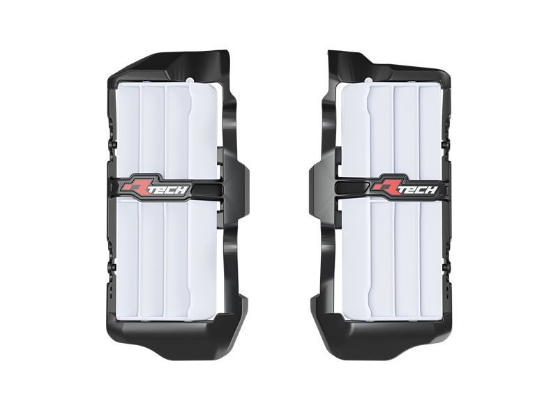 RACETECH (RTECH) 2025/12 OSŁONY (KRATKI) WLOTÓW CHŁODNIC POWIĘKSZONYCH BETA RR 125 / 200 / 250 / 300 X-PRO / RACE '25, RR 350 / 390 / 430 / 450 / 480 X-PRO / RACE '25, KOLOR CZARNY / BIAŁY (1)