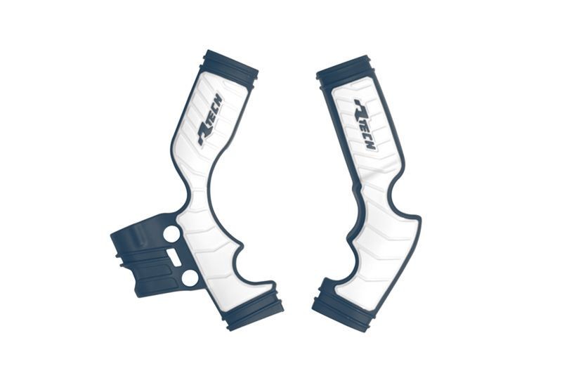 RACETECH (RTECH) 2025/12 OSŁONY RAMY (KOMPLET) BI-MATERIAL SUPER GRIP HUSQVARNA TC 65 '17-'24 KOLOR NIEBIESKI / BIAŁY (1)