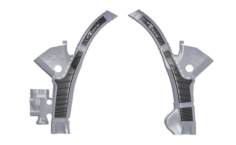 RACETECH (RTECH) 2025/12 OSŁONY RAMY (KOMPLET) BI-MATERIAL SUPER GRIP STARK FUTURE VARG SMX1 '23-'25 KOLOR SREBRNY / CZARNY (1)
