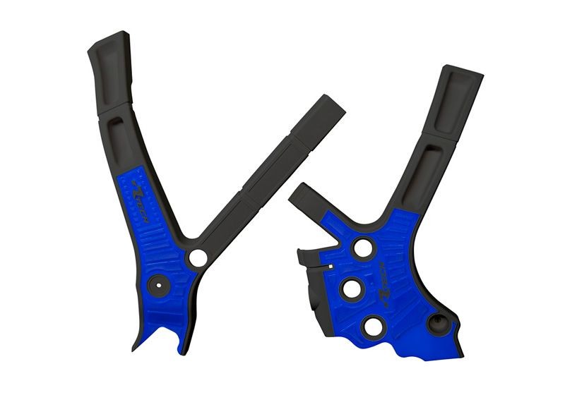 RACETECH (RTECH) 2025/12 OSŁONY RAMY (KOMPLET) BI-MATERIAL SUPER GRIP YAMAHA YZ 125 / 250 '05-'24, FANTIC XE / XX 125 / 250 / 300 '21-'24 KOLOR CZARNY / NIEBIESKI (1)