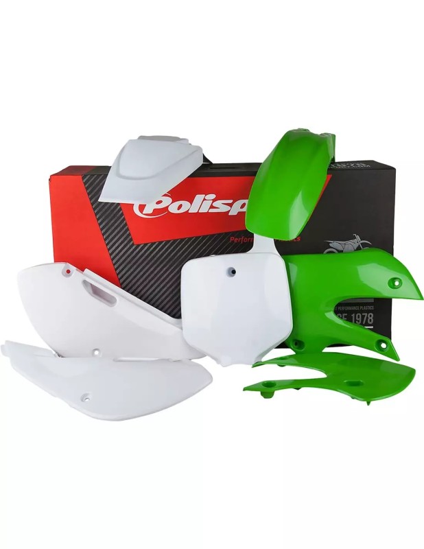 POLISPORT KOMPLET PLASTIKÓW KAWASAKI KX 65 '00-'25 W ZESTAWIE TABLICA PRZEDNIA (8661500010) KOLOR ZIELONO BIAŁY (1)