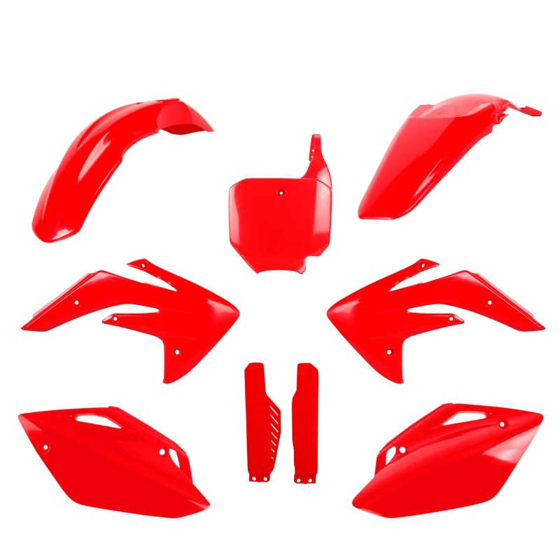 POLISPORT KOMPLET PLASTIKÓW (FULL KIT) HONDA CRF 150 '07-'25 W ZESTAWIE TABLICA PRZEDNIA (8663200004) I OSŁONY AMORTYZARORÓW (8351300004) KOLOR CZERWONY OEM (1)