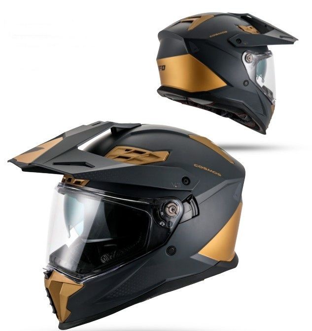 UFO KASK COSMOS OFFROAD / DUAL / TOURER / CROSSOVER Z SZYBĄ, DASZKIEM I BLENDĄ PRZECIWSŁONECZNĄ KOLOR CZARNY/ZŁOTY ROZMIAR XL ( ECE 22R06 ) - KOLEKCJA 2026 (1)
