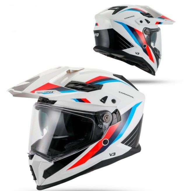 UFO KASK COSMOS OFFROAD / DUAL / TOURER / CROSSOVER Z SZYBĄ, DASZKIEM I BLENDĄ PRZECIWSŁONECZNĄ KOLOR BIAŁY/CZERWONY ROZMIAR L ( ECE 22R06 ) - KOLEKCJA 202 (1)