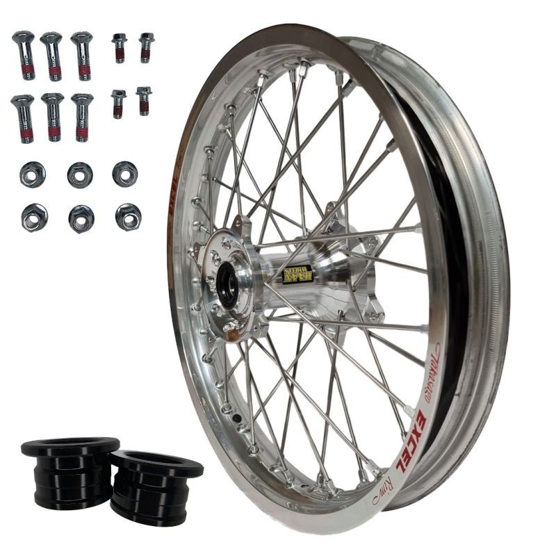 REX WHEELS PROMOCJA (EXCEL) KOMPLETNE KOŁO TYLNE 18 CALI 18-2,15 HONDA CRF 250 '02-'13 CRF 450 '02-'12 CRF 250/450X '04-'17, SREBRNA OBRĘCZ / SREBRNA PIASTA / SREBRNE SZPRYCHY / SREBRNA NYPLE (1)