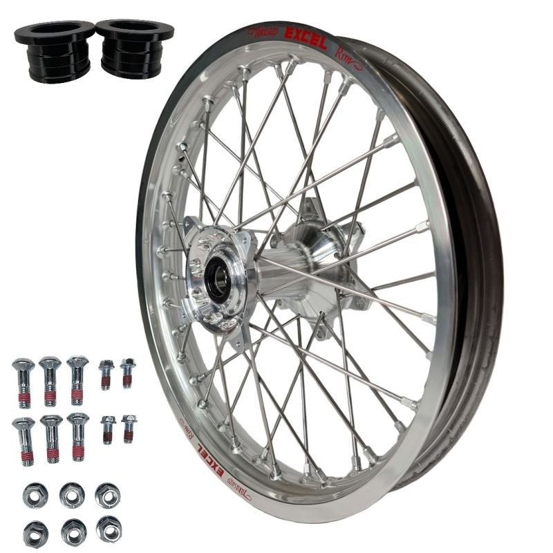 REX WHEELS PROMOCJA (EXCEL) KOMPLETNE KOŁO TYLNE 18 CALI 18-2,15 HONDA CRF 250 '14-'22, 450 '13-'22 , SREBRNA OBRĘCZ / SREBRNA PIASTA / SREBRNE SZPRYCHY / SREBRNA NYPLE (1)