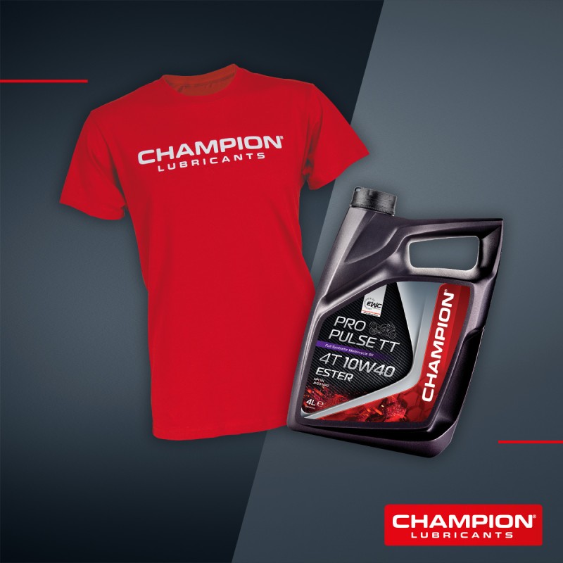 CHAMPION OLEJ SILNIKOWY PROPULSE TT 4T 10W40 ESTER 4L MA2 SYNTETYCZNY (AKC) KOSZULKA L (1)