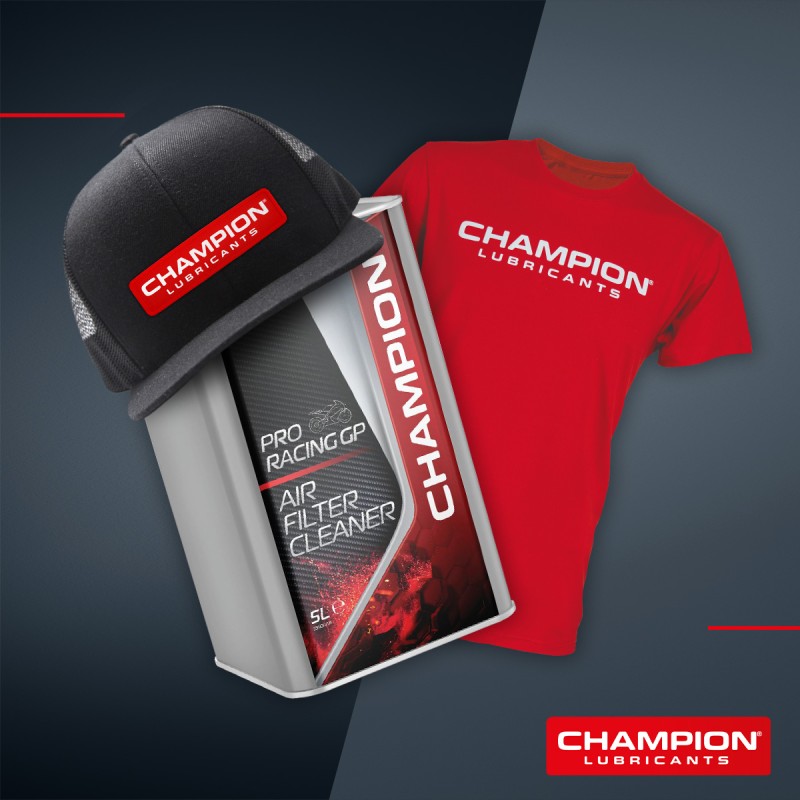 PROMOCJA CHAMPION PŁYN DO MYCIA FILTRÓW PRORACING GP AIR FILTER CLEANER 5L+ CZAPKA I KOSZULKA GRATIS (1)