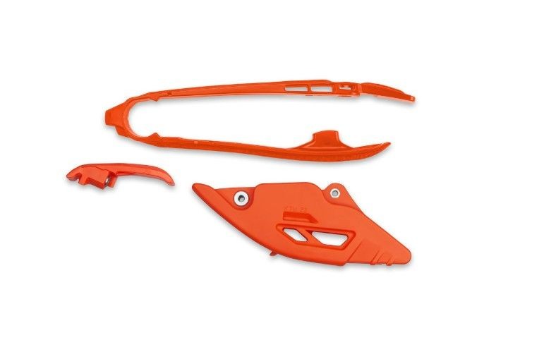 UFO KOMPLET ŚLIZG + PROWADNICA ŁAŃCUCHA KTM SX 125 / 150 / 250 / 300 '25-'26, SX-F 250 / 350 / 450 '25-'26 KOLOR POMARAŃCZOWY (1)