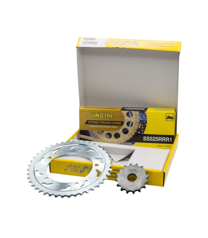 SUNSTAR ZESTAW NAPĘDOWY KAWASAKI KLV 1000 VERSYS '04-'05, SUZUKI DL 1000 V-STROM '02-'10 PLUS ZŁOTY (17/41/112) (DO 1100CC XW RING) (SUN40417/SUN1-4499-41/SS525RRR1-112G) - ZASTĘPUJE K525RTG050 - MADE IN JAPAN - OFERTA SPECJALNA (1)