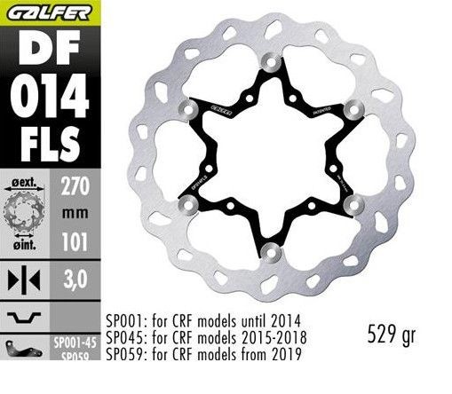 GALFER TARCZA HAMULCOWA PRZÓD HONDA CR125R CR250R 95-07 CR500 95-00, CRF250R CRF450R 2002- WAVE (270X101X3MM) (OVERSIZE 270) (1)