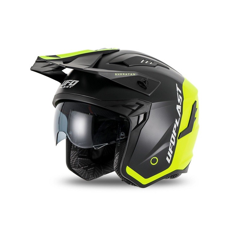 UFO KASK SHERATAN JET / TRIAL Z BLENDĄ PRZECIWSŁONECZNĄ KOLOR CZARNY / ŻÓŁTY FLUO ROZMIAR S ( ECE 22R06 ) - KOLEKCJA 2025/2026 (1)