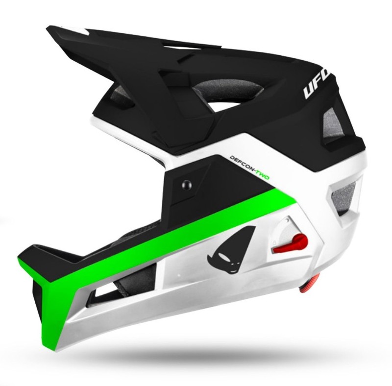 UFO 2026/04 KASK ROWEROWY MTB / E-BIKE DEFCON-TWO Z WYPINANĄ SZCZĘKĄ KOLOR BIAŁY/CZARNY/ZIELONY ROZMIAR L/XL (HE15002KAL/XL) (1)