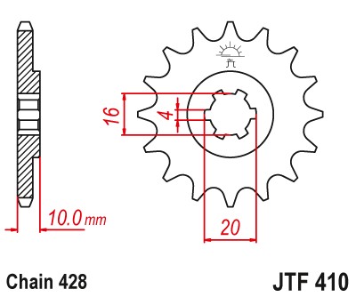 Zębatka przednia JT JTF41015Z, 15 zębów, rozmiar 428 szerokie zęby 6, średnica wewnętrzna 16/20mm