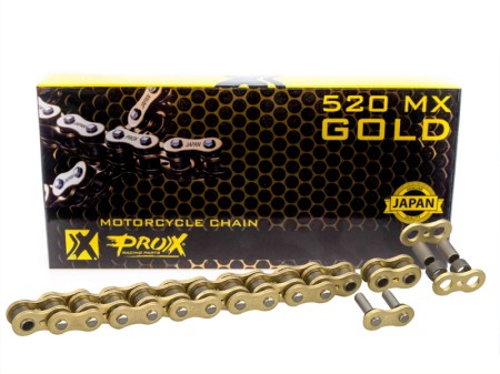 PROX ŁAŃCUCH NAPĘDOWY 520 MX GOLD (BEZ ORINGÓW) 120 OGNIW KOLOR ZŁOTY (OTWARTY + ZAPINKA)