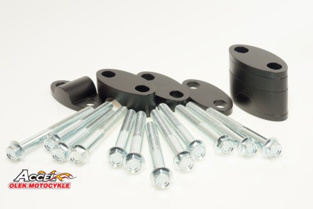 ACCEL MOCOWANIE/PODWYŻKI KIEROWNICY (DÓŁ22,2/GÓRA22,2MM) (PLASTERKI 18+5+10+6=39MM) KOLOR CZARNY (BMA02BK)