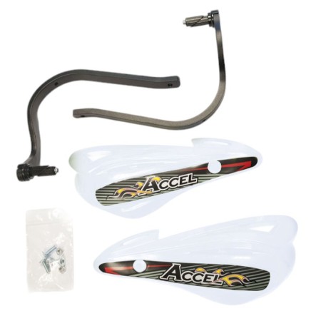 ACCEL OSŁONY RĄK (HANDBARY) Z MOCOWANIEM ALUMINIOWYM ATV (22+28MM) (ALUCZARNY, PLASTIKBIAŁY)