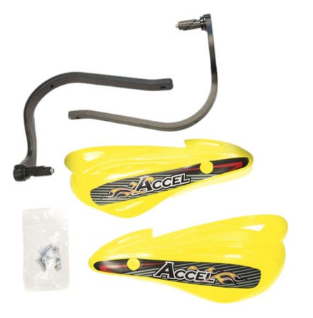 ACCEL OSŁONY RĄK (HANDBARY) Z MOCOWANIEM ALUMINIOWYM ATV (22+28MM) (ALUCZARNY, PLASTIKŻÓŁTY)  PROMOCJA