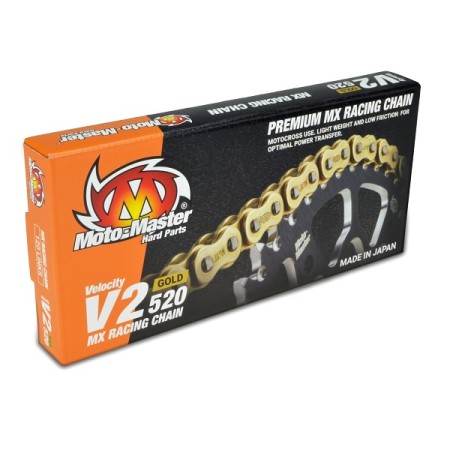 MOTOMASTER ŁAŃCUCH NAPĘDOWY V2520G MX RACING GOLD CHAIN REGULAR KOLOR ZŁOTY (120 OGNIW, ZAPINKA W ZESTAWIE)